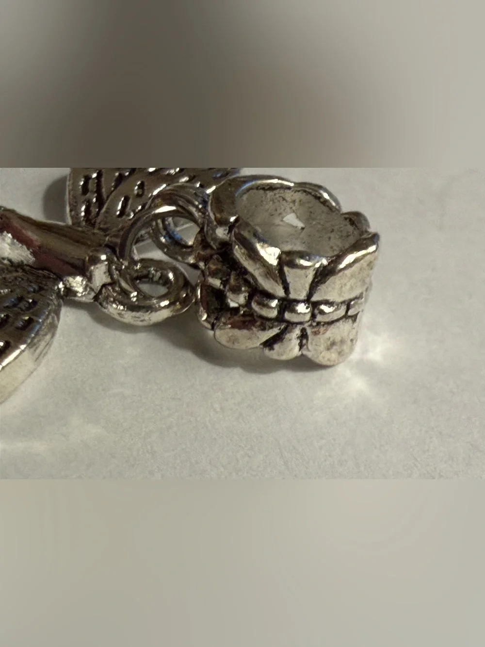Charm / pendant - dragonfly charm w/butterfly on bail - silver tone. New!